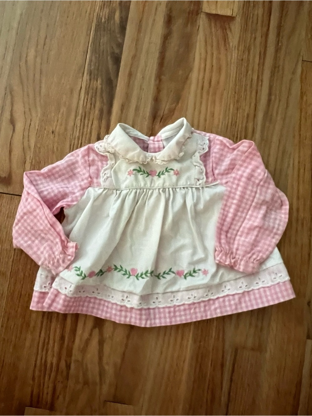 Pink Gingham and Cream Floral Baby Dress 80s baby